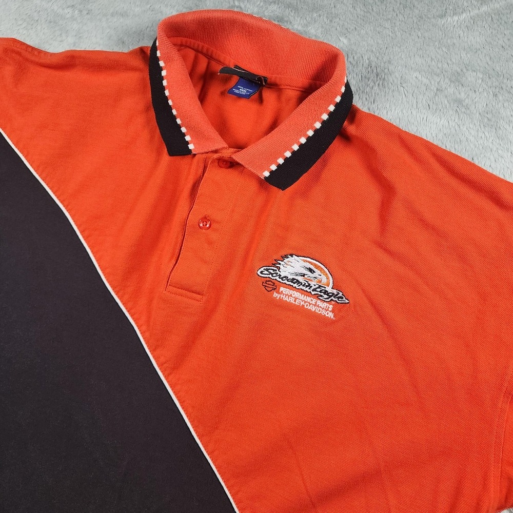 Harley Davidson Polo Shirt Mens 3XL Orange Black Screamin Eagle Biker Colorblock